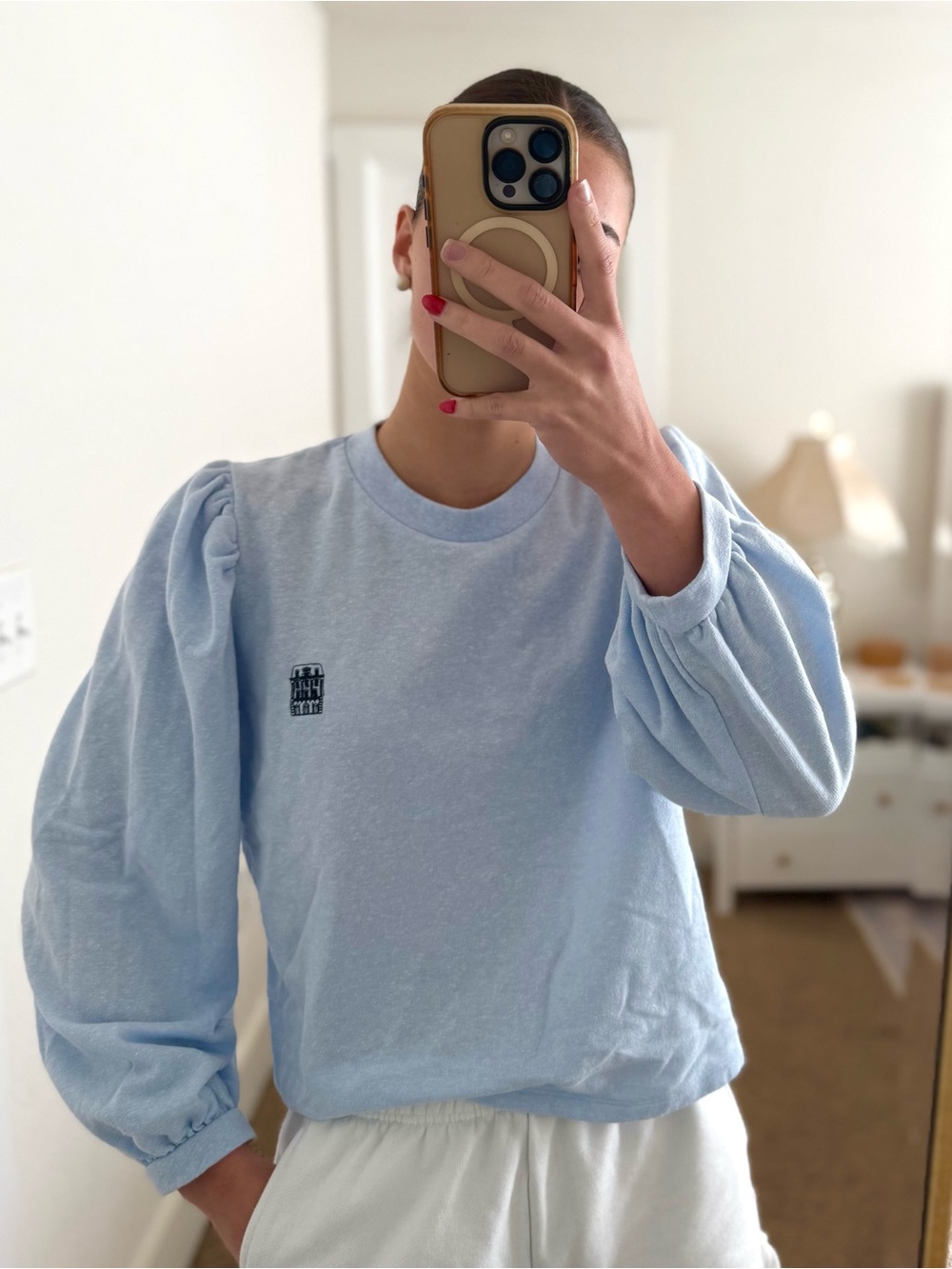 Hill House Light Blue Puff Sleeve Crewneck Sweater